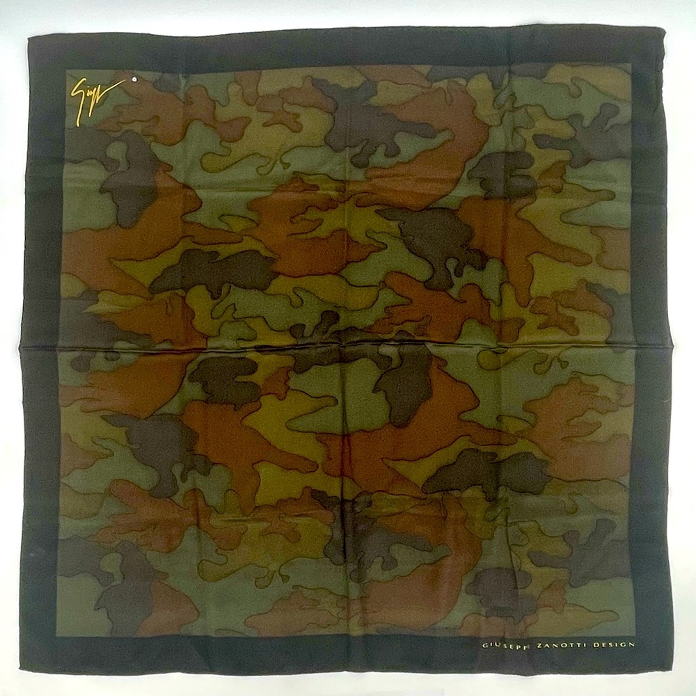 Giuseppe Zanotti 26” Green Camouflage Silk Scarf